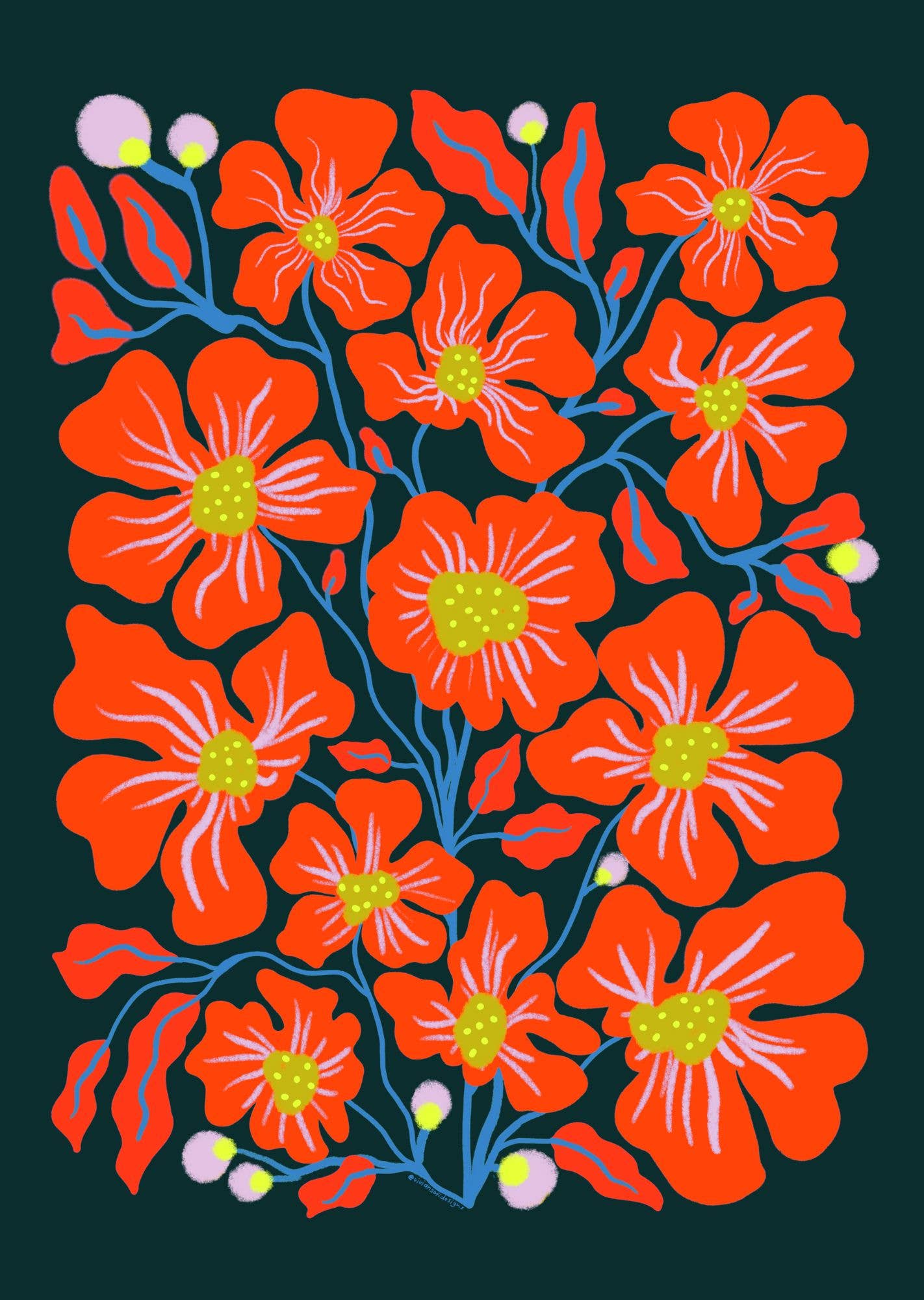 Vivian Sofia Designs | Vintage Floral Blooms Original Illustration Art Print