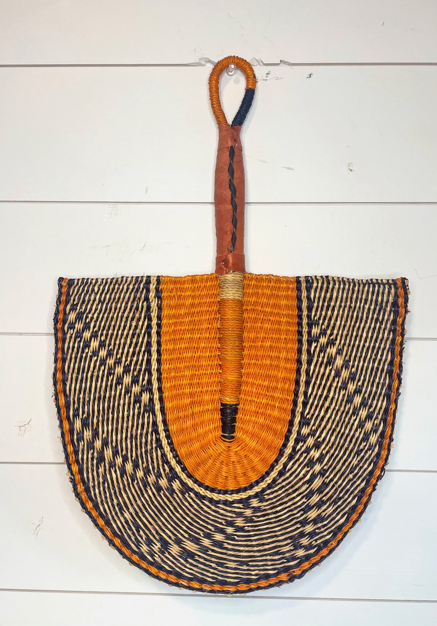 Bolga Fan with Leather