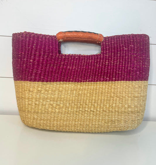 Bolga Laptop Basket-Burgundy and Natural