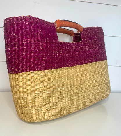 Bolga Laptop Basket-Burgundy and Natural